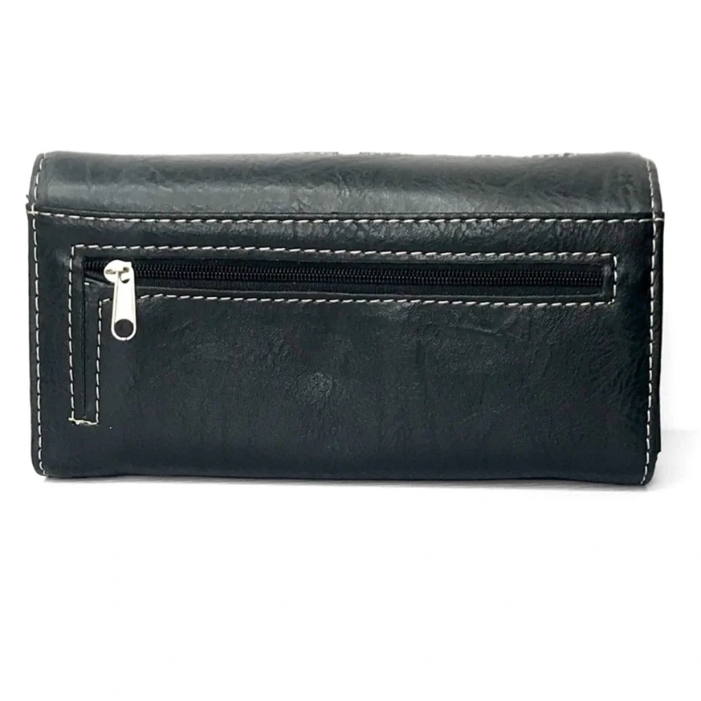 New Hand Tooled Faux Vegan Peta Approved Leather Turquoise Stone Clutch Bag - Picture 6 of 6